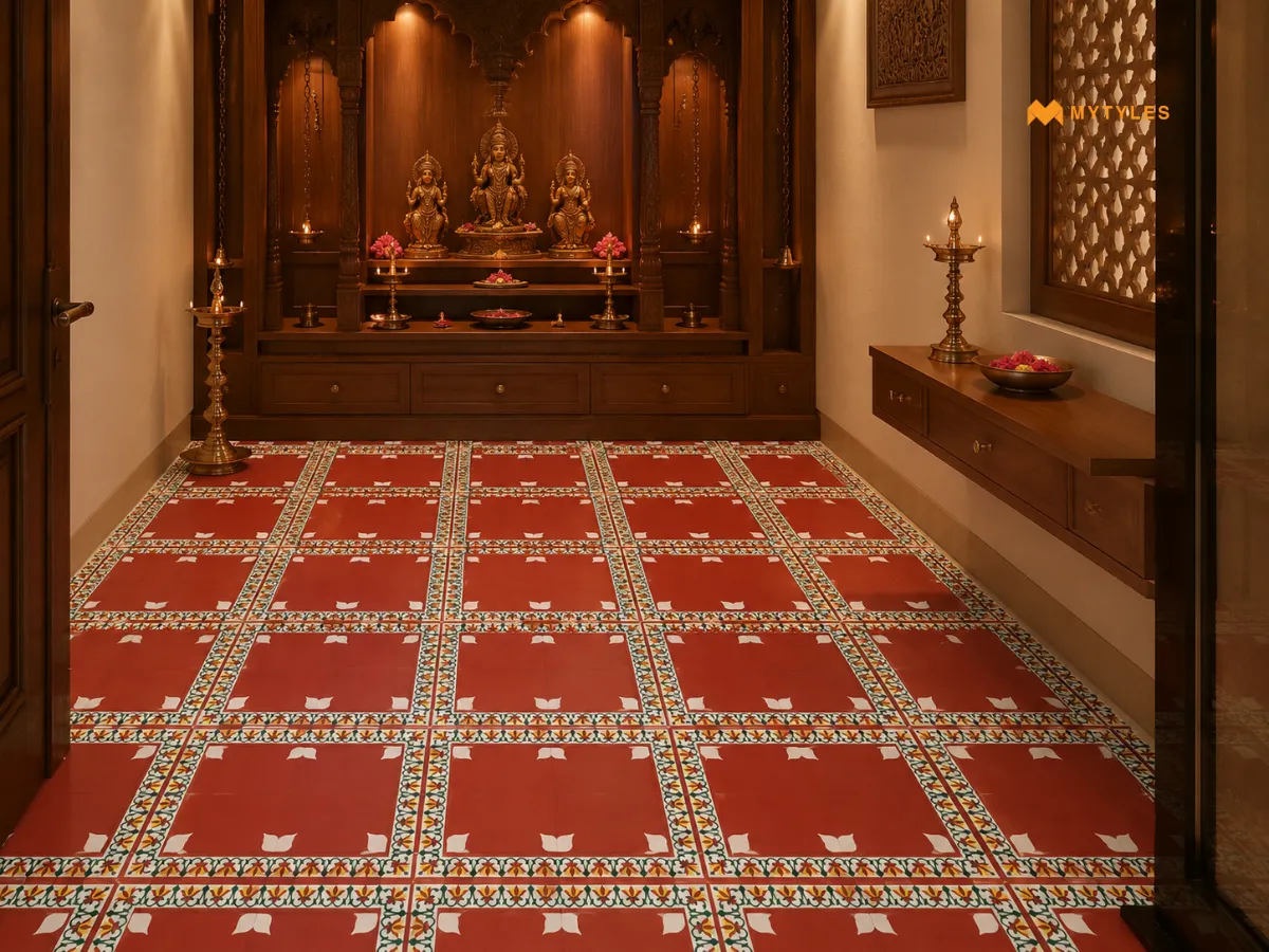 Terracotta-Look Tiles For The Pooja Room